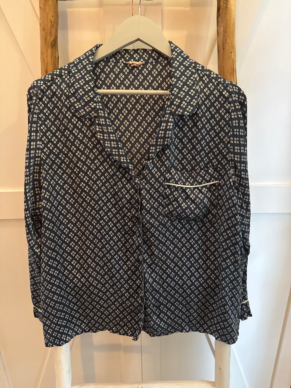 Eberjey Washable Silk Pajama Top Medium Softer Side Coastal Blue Cream